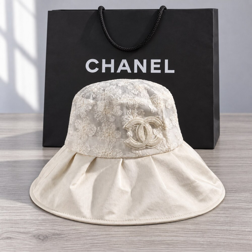CHANEL Ivory Floral Lace Bucket Hat
